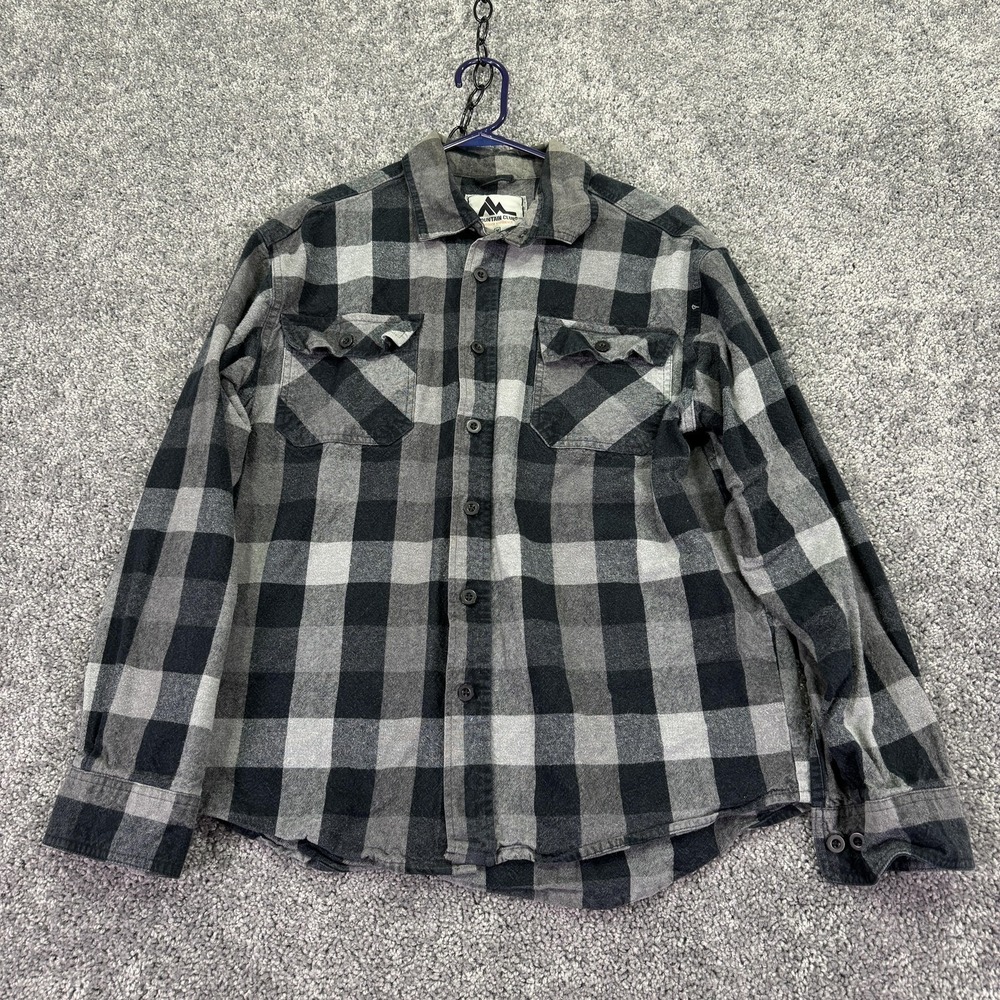 Mountain Club Shirt Mens Medium Gray Plaid Flannel Long Sleeve Button Up Pockets
